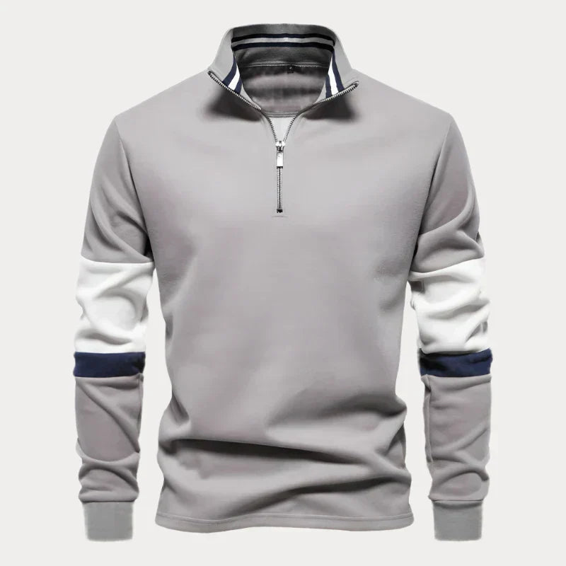 Max Mens Stand Up Collar Striped Sweater Comfortable Casual Knit for Everyday Wear