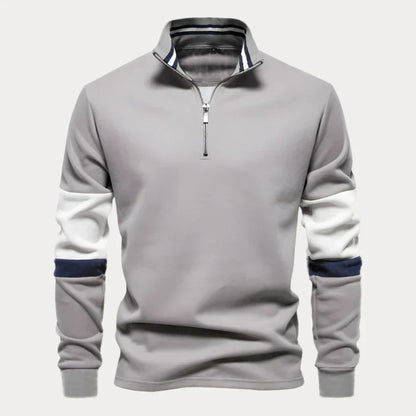Max Mens Stand Up Collar Striped Sweater Comfortable Casual Knit for Everyday Wear