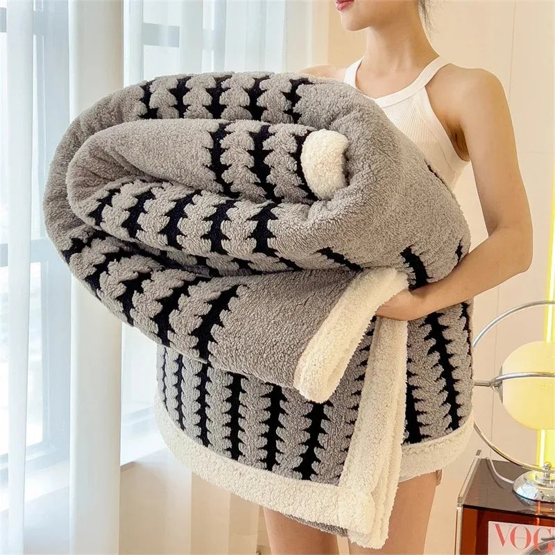 Contemporary Flannel Blanket With Plush Sherpa Fleece Dual Sided Comfort For Cozy Nights And Home Relaxation