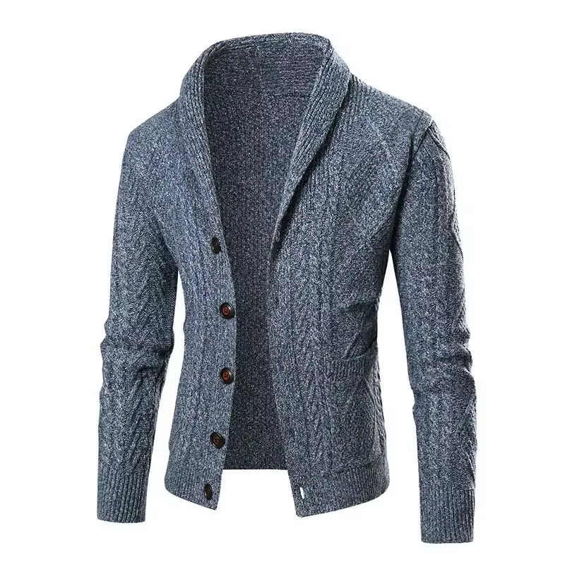Men's Slim Fit Solid Knit Cardigan Coat For Autumn And Winter With Shawl Collar And Button Front