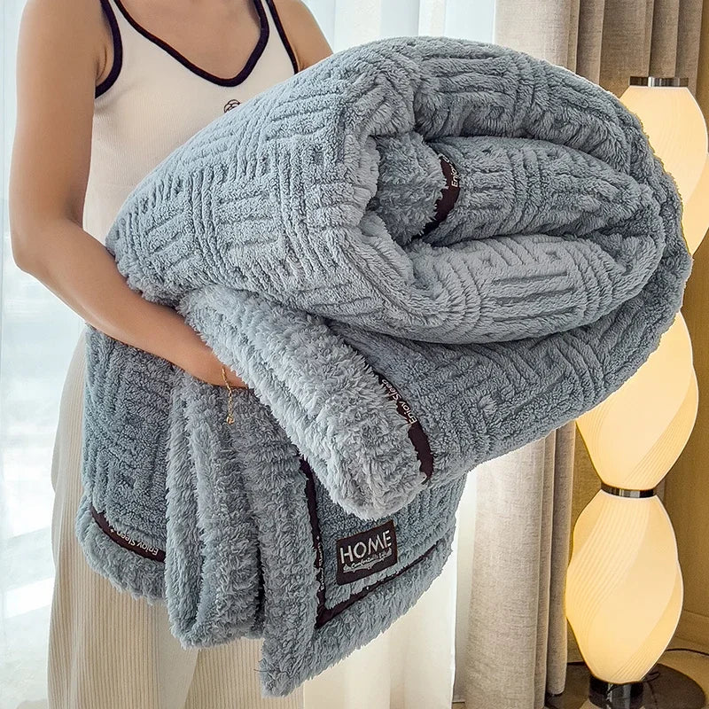 Plush Velvet Throw Blanket With Soft Coral Fleece