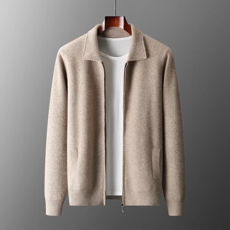 TrendAura Men's 100 Percent Wool Cardigan Sweater With Classic Knit Lapel Design For Timeless Warmth