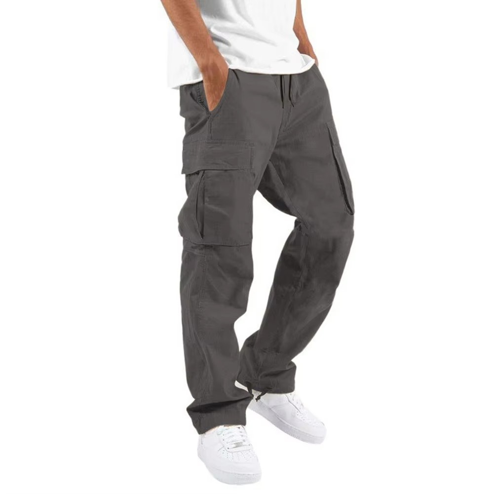 2025 Men's Solid Cargo Pants With Multi Pocket Design And Adjustable Drawstring For Everyday Comfort