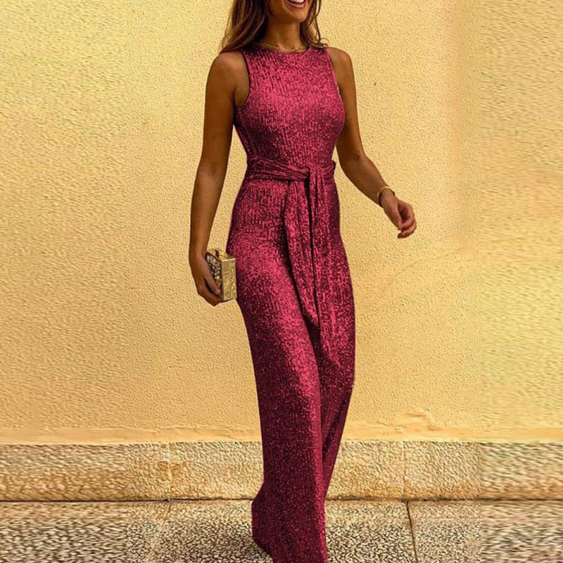 Sparkling Jumpsuit Lena For Women With Elegant Waistband Flattering Fit Glam Party Wear