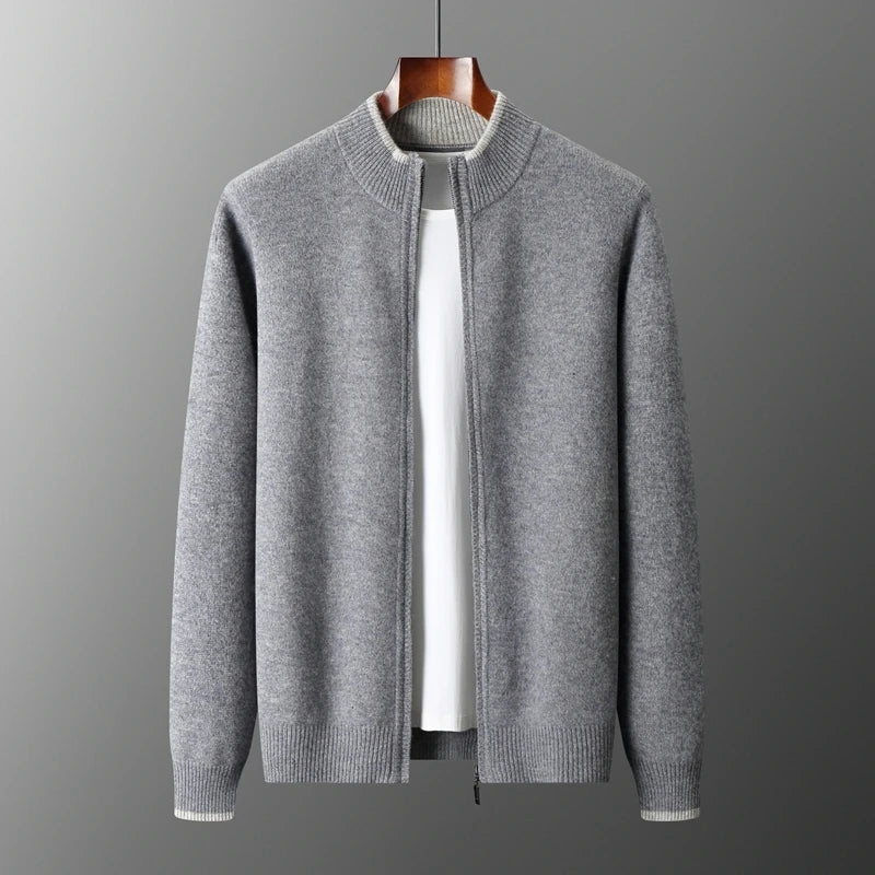 Kayden Wool Zip Up Sweater With Stand Collar Relaxed Fit Knit Wool For Cooler Weather