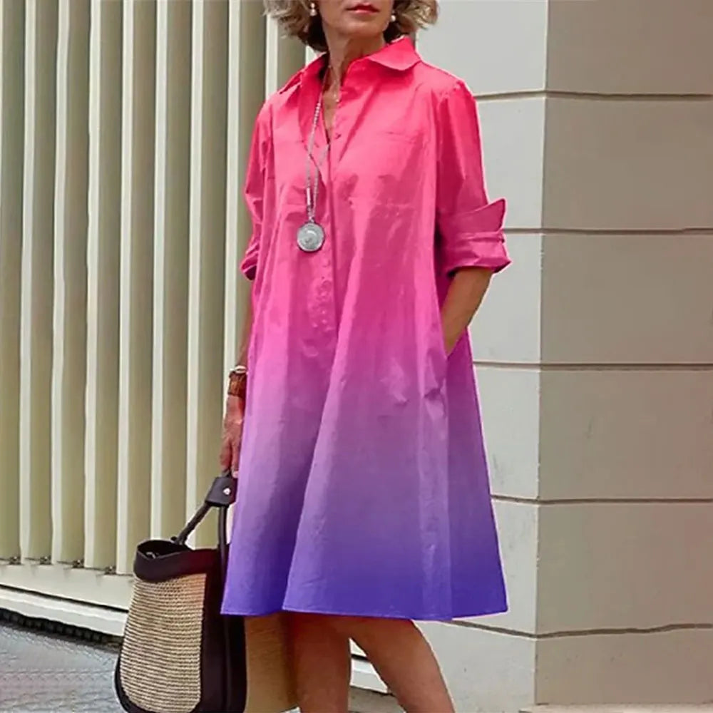 Women's shirt dress online A - buttoned - long sleeves - classic collar - knee length