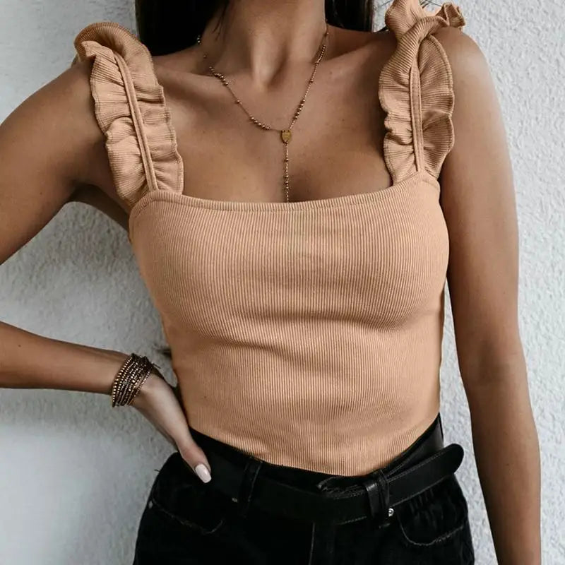 Women's Ruffled Summer Top with Lightweight Fabric and Relaxed Fit