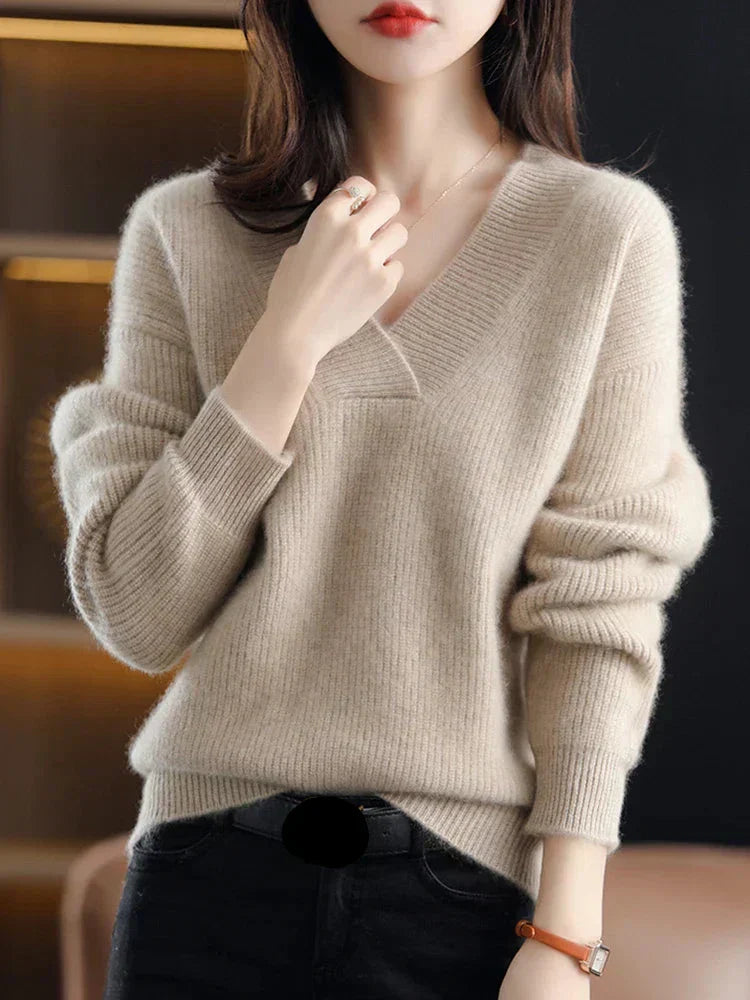 Women’s Pullover Sweater – Soft Knit – V-Neck – Relaxed Fit – Ribbed Trim