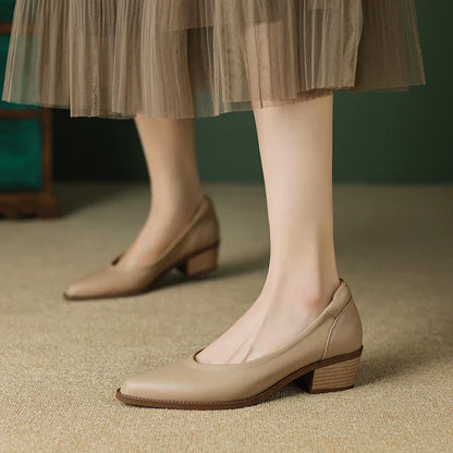 Women's Pointed Toe Block Heel Pumps with Slip-On Design and Mid Heel