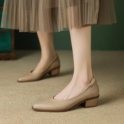 Women's Slip-On Block Heel Pumps with Pointed Toe and Mid Heel