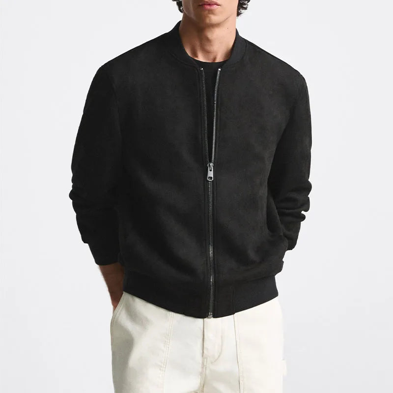 TrendAura Elite Suede Bomber Jacket For Men With Tailored Fit And Soft Inner Lining