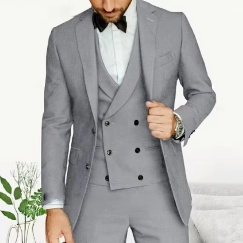 TrendAura Men's Three Piece Slim Fit Solid Color Tailcoat Suit With Vest And Pants For Weddings And Business