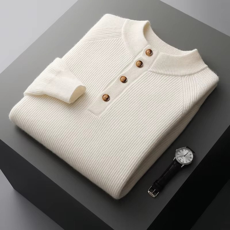 TrendAura Mens 100 Percent Cashmere Pullover O Neck Sweater Buttoned Knitwear Soft Warm Luxurious Comfort