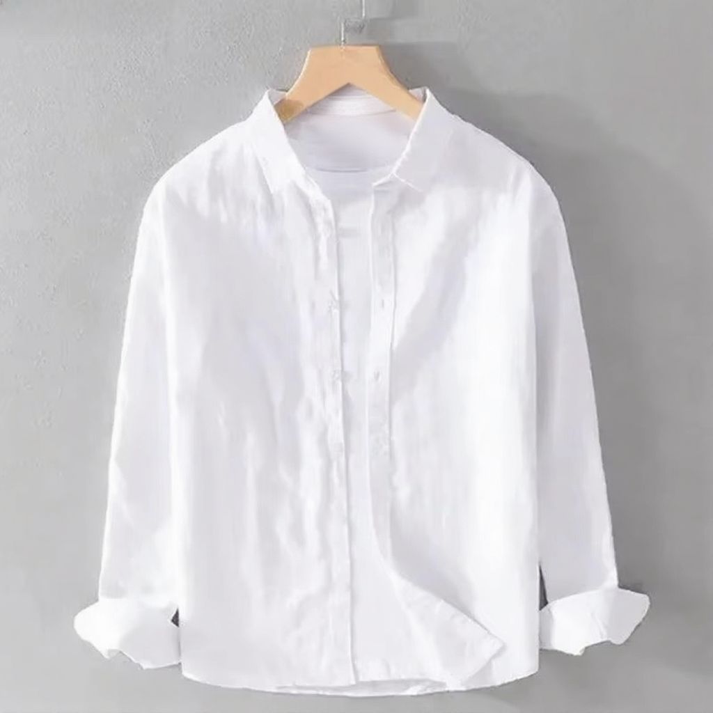 TrendAura Men's Lightweight Cotton Linen Long Sleeve Casual Shirt Breathable Everyday Comfort