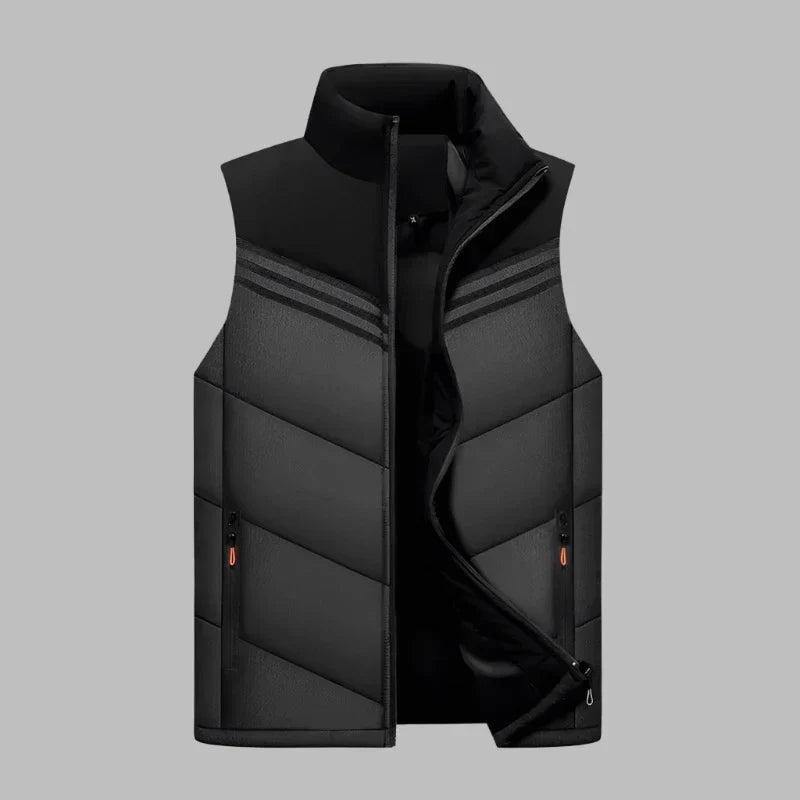 Men's Padded Vest Slim Fit Quilted Texture High Collar Zippered Pockets Winter Outerwear For Men