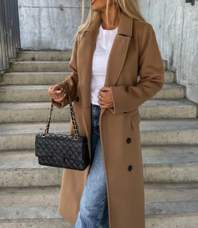 Long Double Breasted Winter Coat With Belt For Women Elegant Warmth And Sophistication