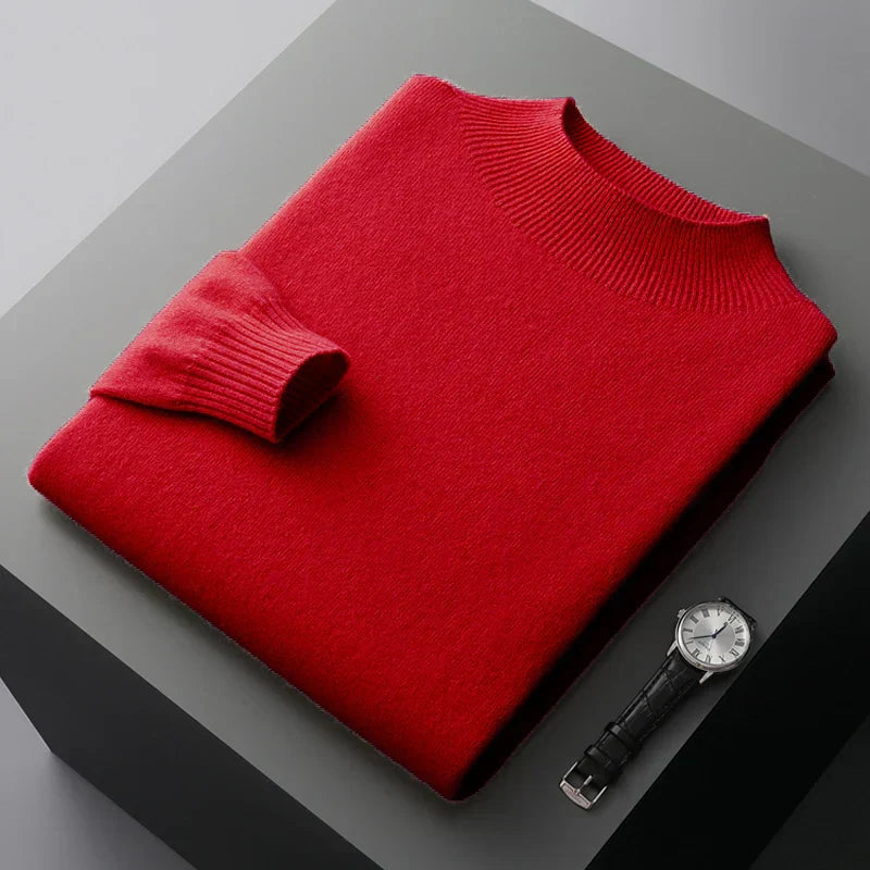 Men's Wool Knit Sweatshirt Regular Fit With Semi Turtleneck And Ribbed Cuffs For Winter Style
