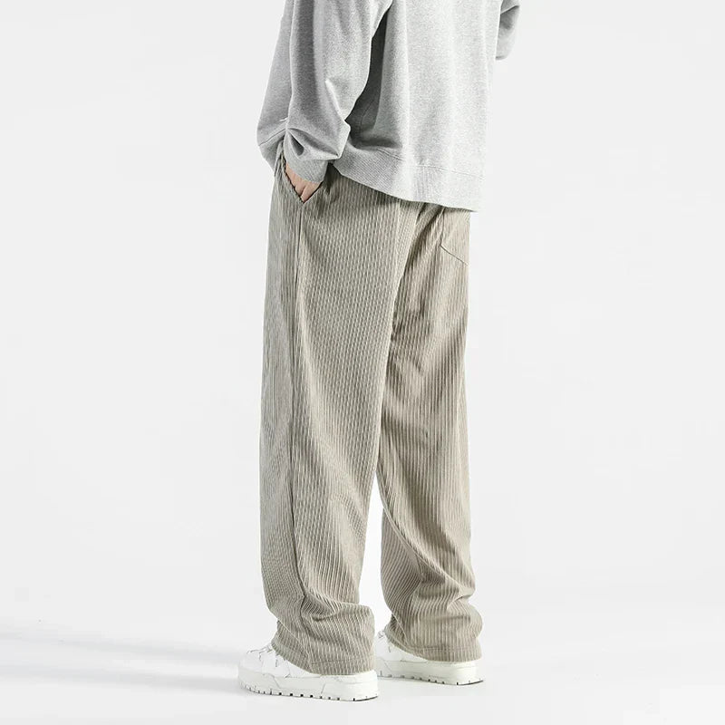 TrendAura Metro Merit Corduroy Pants With Elastic Waistband Relaxed Straight Fit Durable Stitching