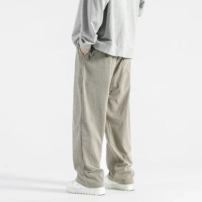 TrendAura Metro Merit Corduroy Pants With Elastic Waistband Relaxed Straight Fit Durable Stitching