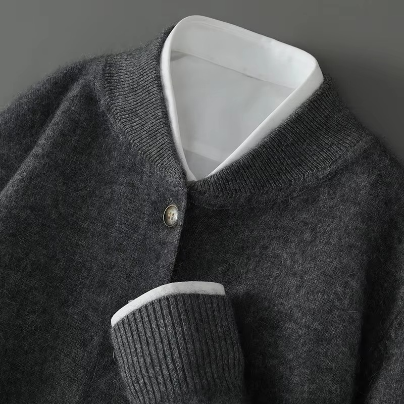 Mens Mink Cashmere Stand Collar Cardigan Sweater Loose Fit Knitted Coat Warmth And Business Casual Style