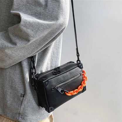 TrendAura Black Crossbody Satchel - Detachable Chain Attachment And Envelope Closure