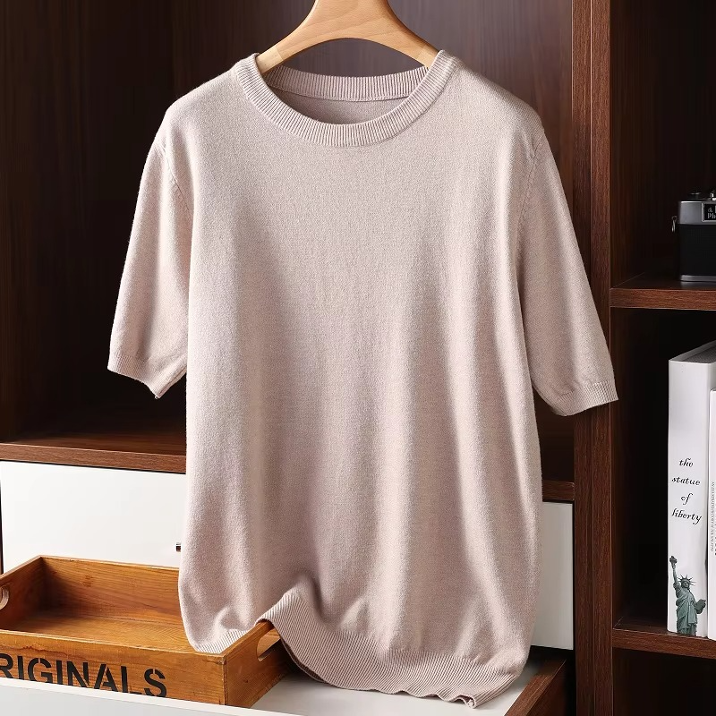 Mens Cashmere Short Sleeve O Neck Sweater By TrendAura Luxury Lightweight Knit For Everyday Comfort