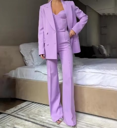 Womens Three Piece Autumn Suit Set With Blazer Corset Pants And Camisole Top Elegant Workwear Outfit