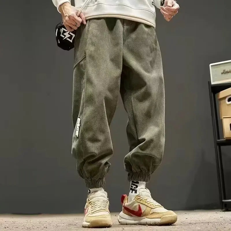 TrendAura LA Corduroy Joggers For Men Tailored Fit Elastic Cuffs Relaxed Waistband Dressed Up Streetwear