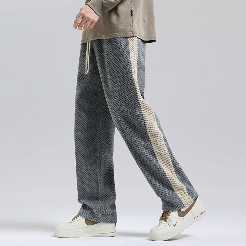 TrendAura Mens High Waisted Wide Leg Elastic Drawstring Casual Trousers With Pockets All Day Comfort