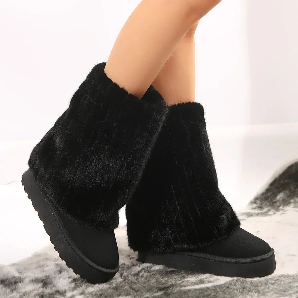 Women's Fur Boots with Insulated Lining and Waterproof Design