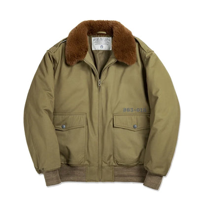 Heritage Airforce Bomber Jacket With Luxurious Fur Lined Collar Cotton Insulation Multiple Pockets