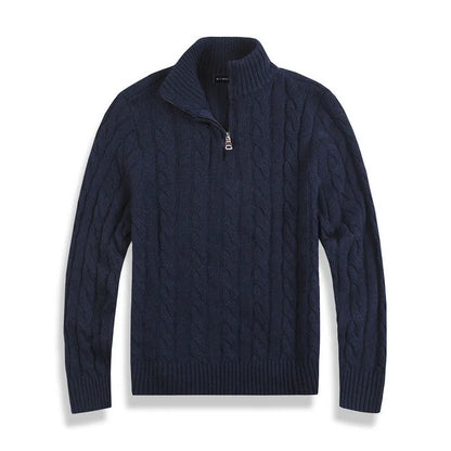 TrendAura Henry Half Zip Cable Knit Sweater Wool Cotton Blend For Men With High Collar And Ribbed Details