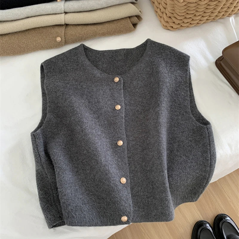 TrendAura Hearthside Knit Vest for Women Cozy Yarn Knit Sleeveless Button Front Top