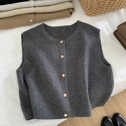 TrendAura Hearthside Knit Vest for Women Cozy Yarn Knit Sleeveless Button Front Top
