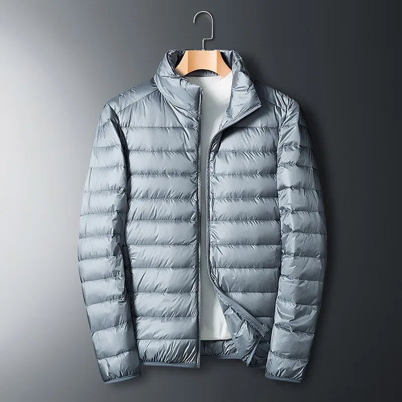 Men's Down Jacket Full Zip Stand Collar Lightweight Warmth For Outdoor Enthusiasts And Everyday Wear