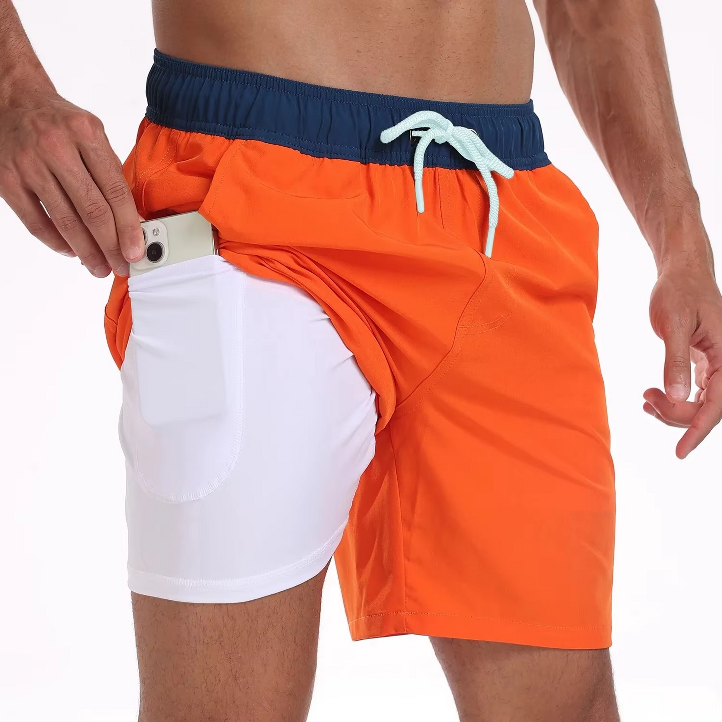 TrendAura Men's Gradient Beach Shorts Lightweight Milk Silk Fabric for Summer Vacation with Built In Phone Pocket