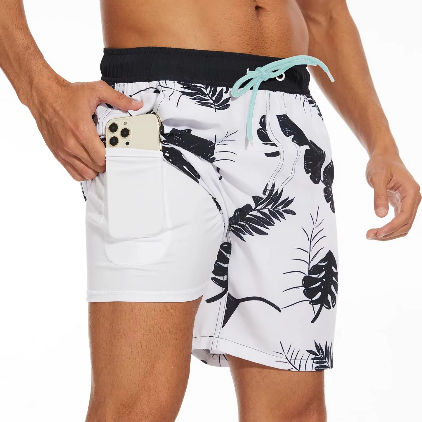 TrendAura Men's Gradient Beach Shorts Lightweight Milk Silk Fabric for Summer Vacation with Built In Phone Pocket