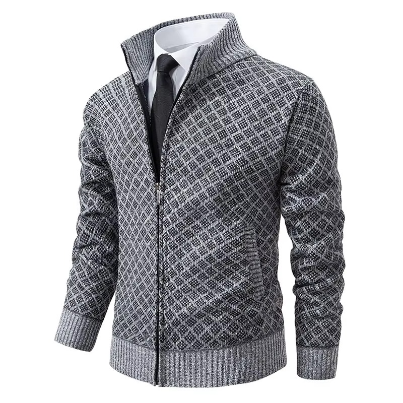 Mens Knitted Stand Collar Zip Up Cardigan Sweater Lightweight Casual Wear For Everyday Style TrendAura