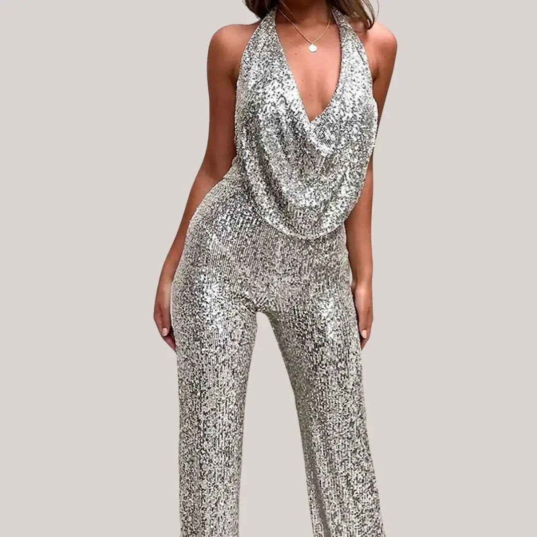 Sequin Halter Jumpsuit for Women – Dazzling & Elegant