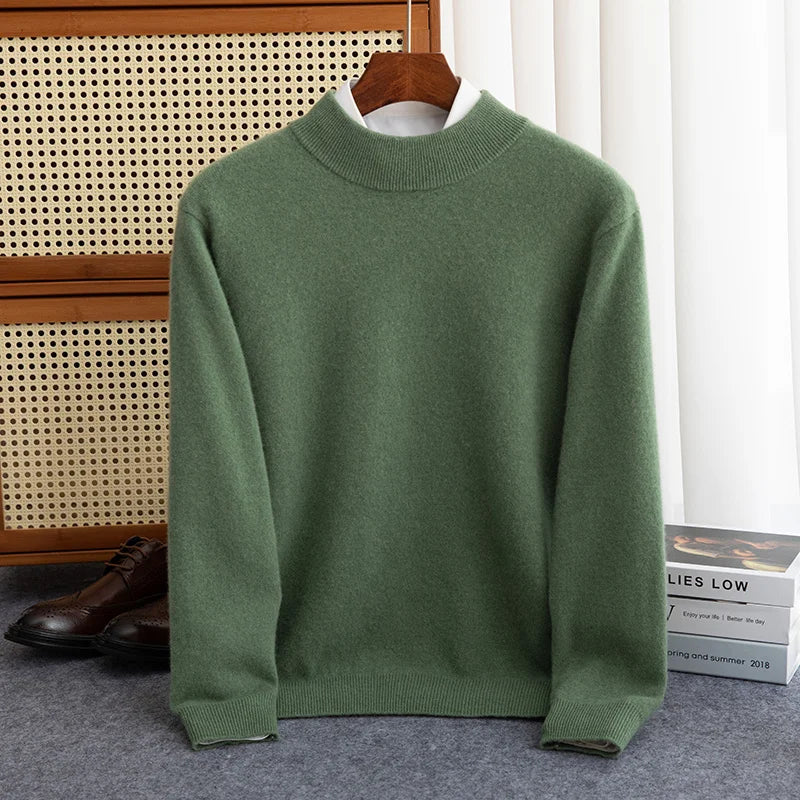 Nordisk Flair Men's Wool Pullover Sweatshirt Loose Fit Half High Neck With Ribbed Cuffs And Hem