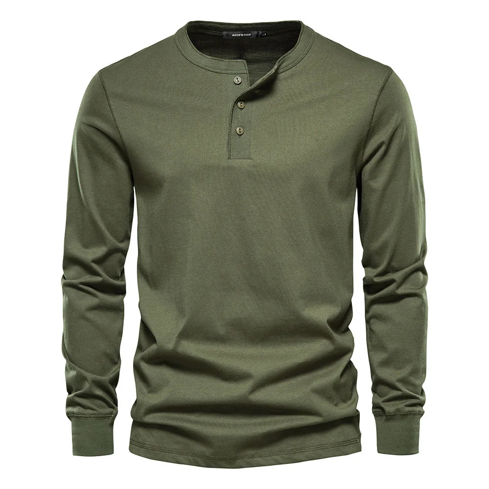 Christopher Mens Long Sleeve Henley Shirt Navy Blue Classic Casual Top For Modern Comfort