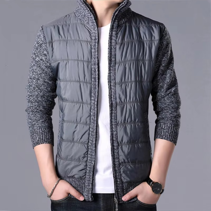 TrendAura Men's Thick Knit Cardigan Winter Jacket Patchwork Warm Slim Fit Outerwear