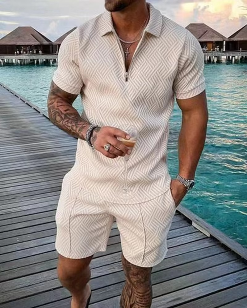 TrendAura Men's Summer Hawaiian Polo and Shorts Set 3D Printed Streetwear Outfit