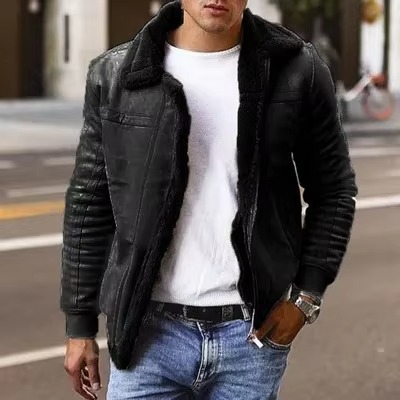 Men's Faux Fur Pilot Bomber Jacket With Shearling Lining Warm Winter Coat For Cold Weather