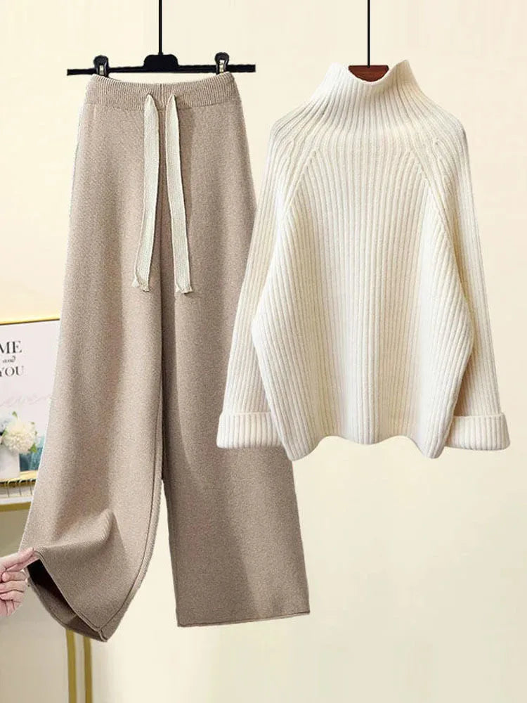 Isla Wool Turtleneck Sweater And Wide Leg Pants Two-Piece Set | Oversized Fit Casual Set