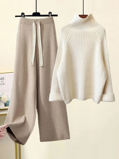 Isla Wool Turtleneck Sweater And Wide Leg Pants Two-Piece Set | Oversized Fit Casual Set