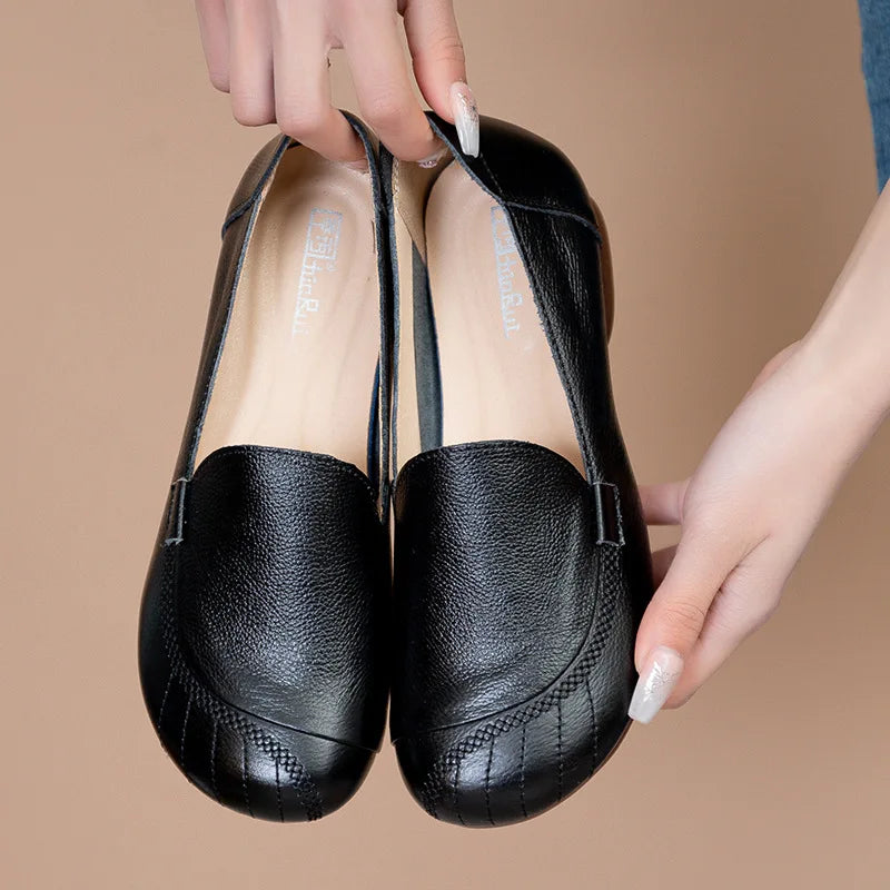 Luviona Womens Retro Loafers With Soft Sole Split Leather Upper And Wide Toe Comfort