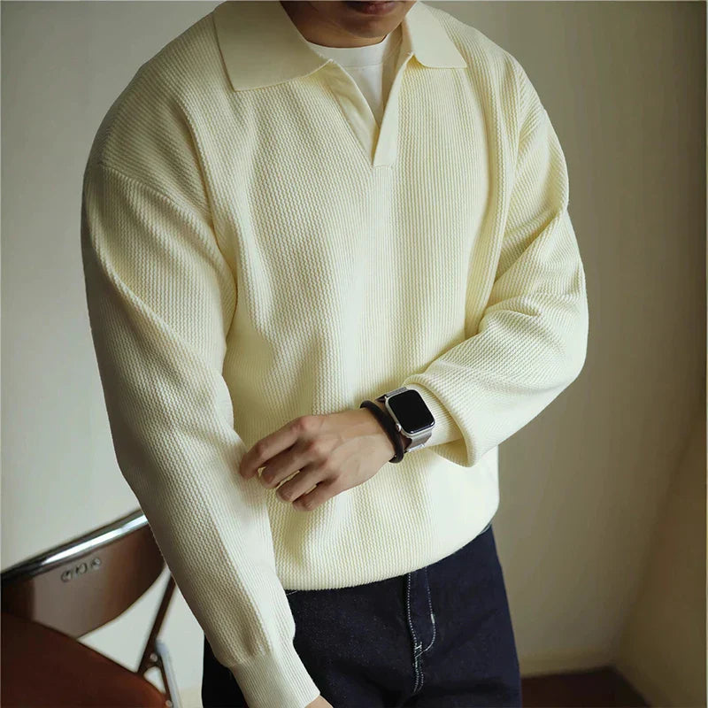 Levan Knit Polo Shirt for Men Open V Collar Lightweight Breathable TrendAura Fine Gauge Knit Top