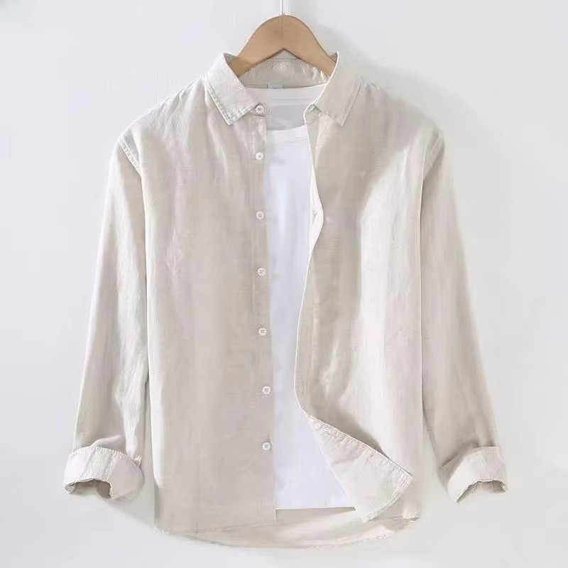 TrendAura Men's Lightweight Cotton Linen Long Sleeve Casual Shirt Breathable Everyday Comfort