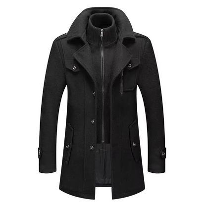 TrendAura Men's Mid Length Wool Trench Coat With Double Collar Zipper Overcoat For Fall And Winter
